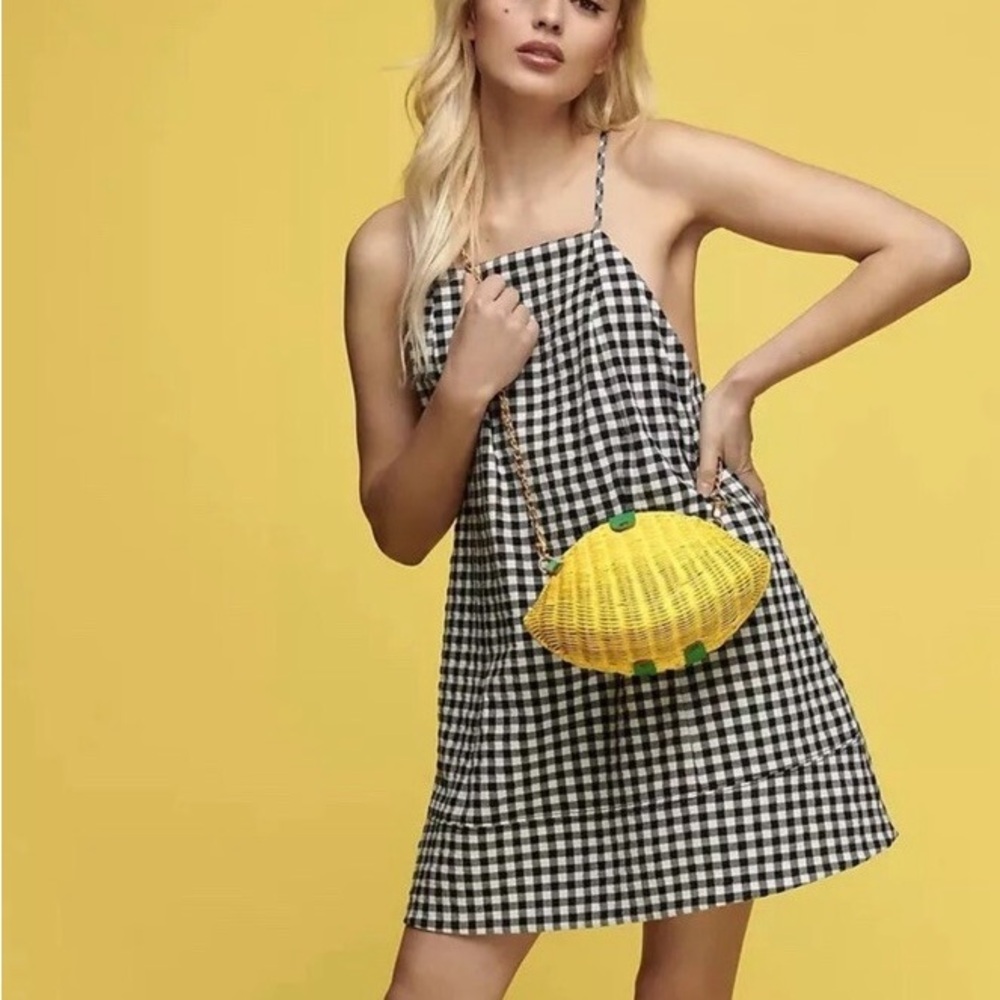 Anthropologie Black and White Gingham Apron Style Dress